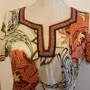 Floral Print Dress with Orange and Green Accents. From Dana Buchanan.